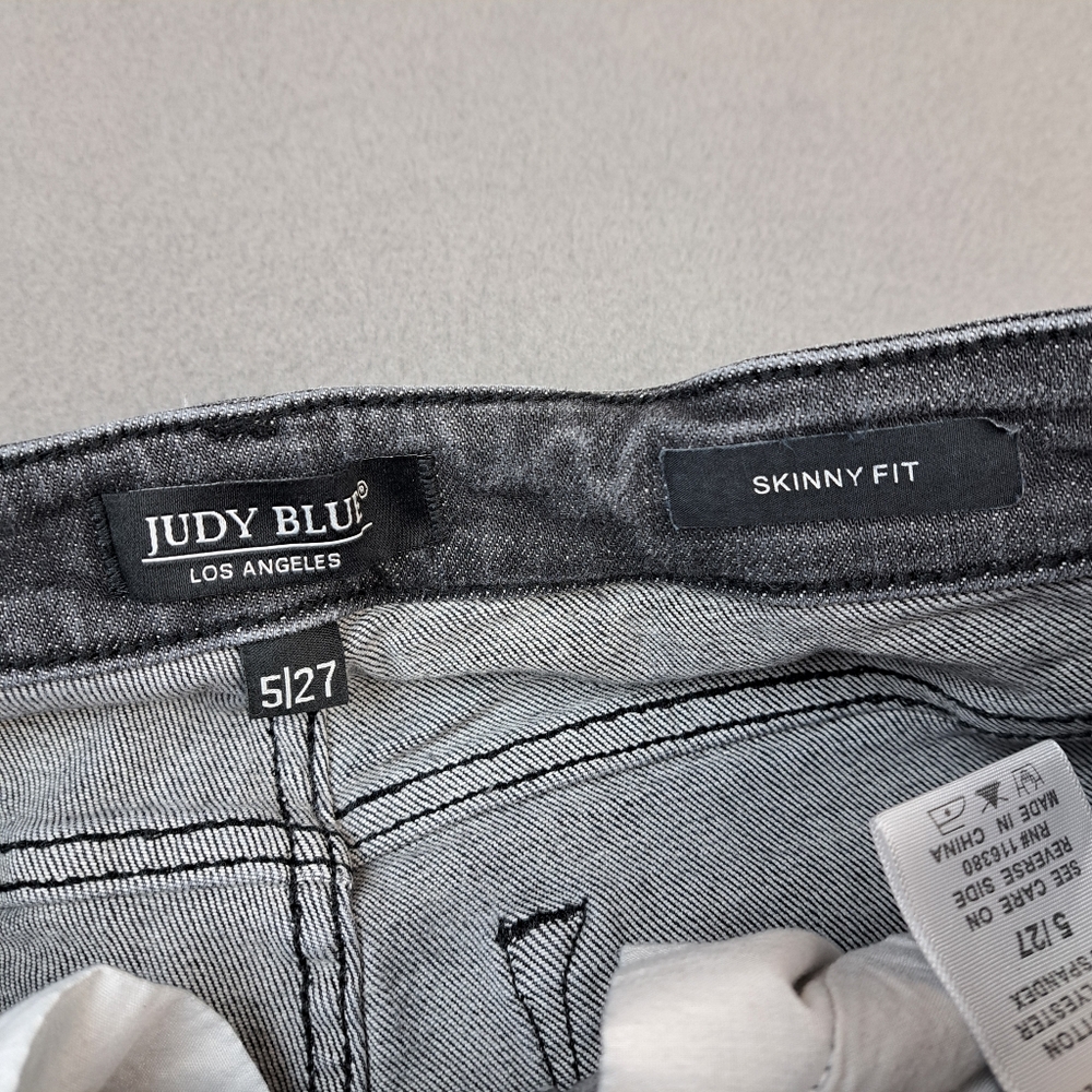 Judy Blue Jean Women Size 27 Distressed Skinny Fit Stretch Charcoal‎ Gray EUC - Picture 9 of 15